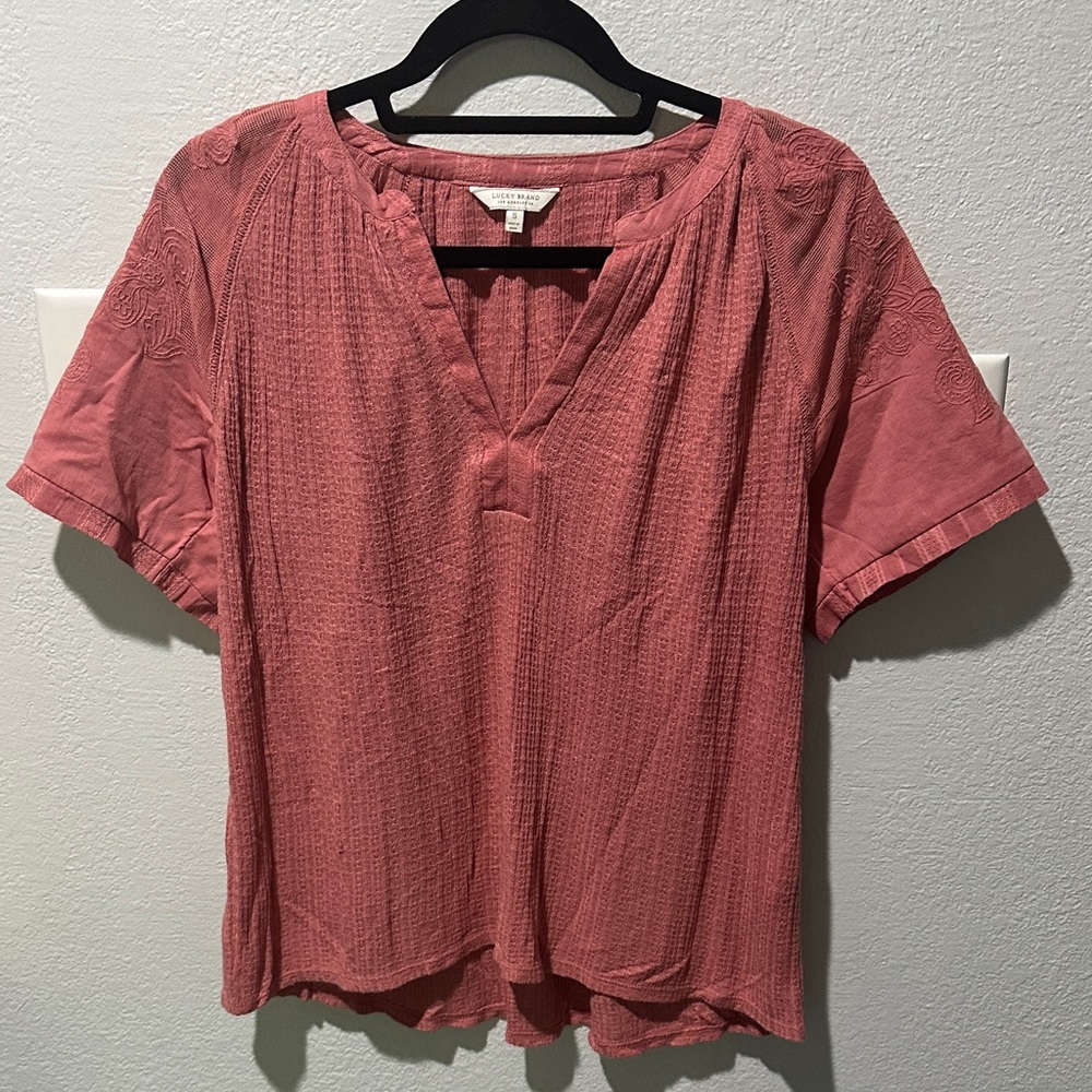 Lucky Brand Textured Pink Blouse